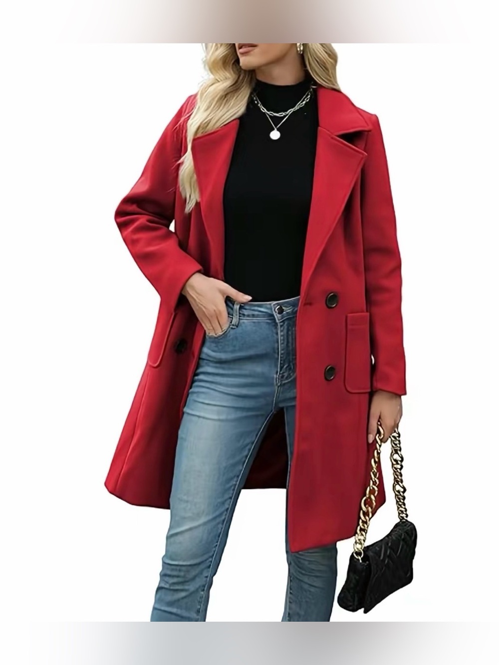 Red Double-Breasted Long Coat – Size XS/S